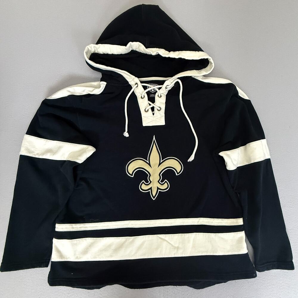 New Orleans Saints Lace-Up Hockey Style Hoodie Pullover Black Gold UTS L